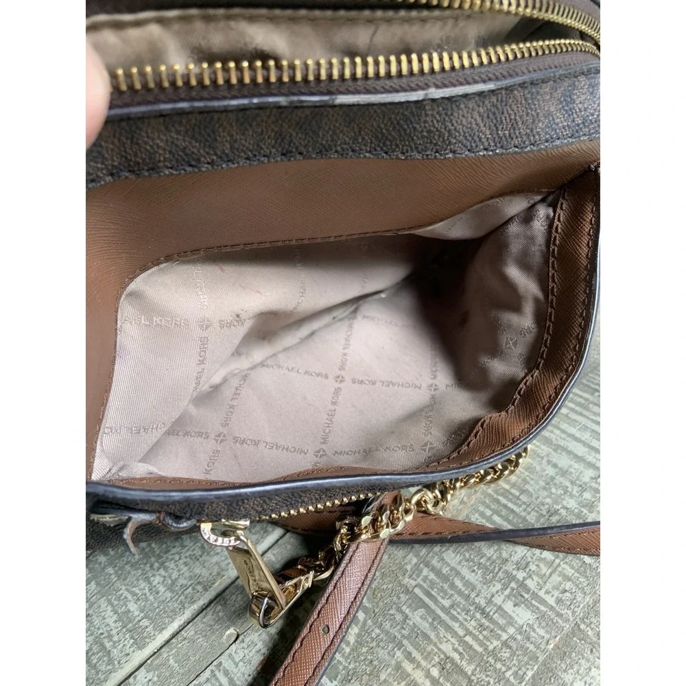 Michael Kors Jet Set Crossbody Bag Shoulder‎ with Large Zip Chain - Brown